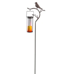 Smart Living 45 In. Solar Power Metal Provence Bird Bronze Hanging Lantern