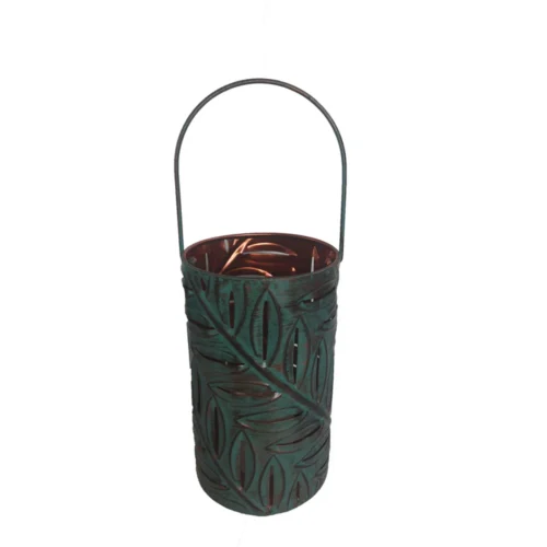 Infinity 15 In. Metal Leaves Hanging Lantern Green Patina