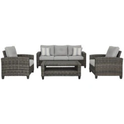 Signature Design By Ashley Cloverbrooke 4 Pc Gray Aluminum Wicker Conversation Set