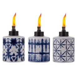 Tiki Blue/White Glass 7 In. Tabletop Torch 1 Pc