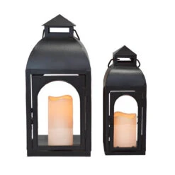 Smart Living 15 In. One Mantle Metal Dome Black LED Candle Lantern