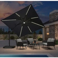 Living Accents Roman 10 Ft. Tiltable Blue Offset Umbrella