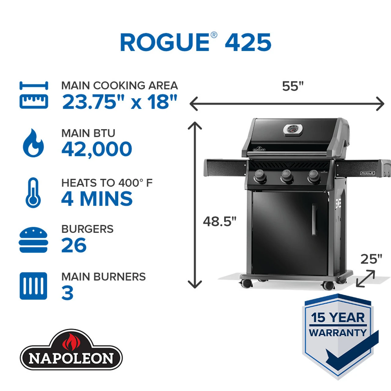 Napoleon R425K-2-SS Rogue 425 With Stainless Steel Grids 7 Napoleon R425K-2-SS Rogue 425 With Stainless Steel Grids - Image 5