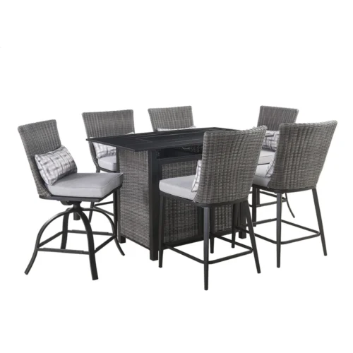 Living Accents Milano 7 Pc Black High Dining Fire Pit Set Gray